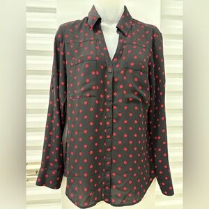 Express Black and Red Polka Dot Button-Down Shirt